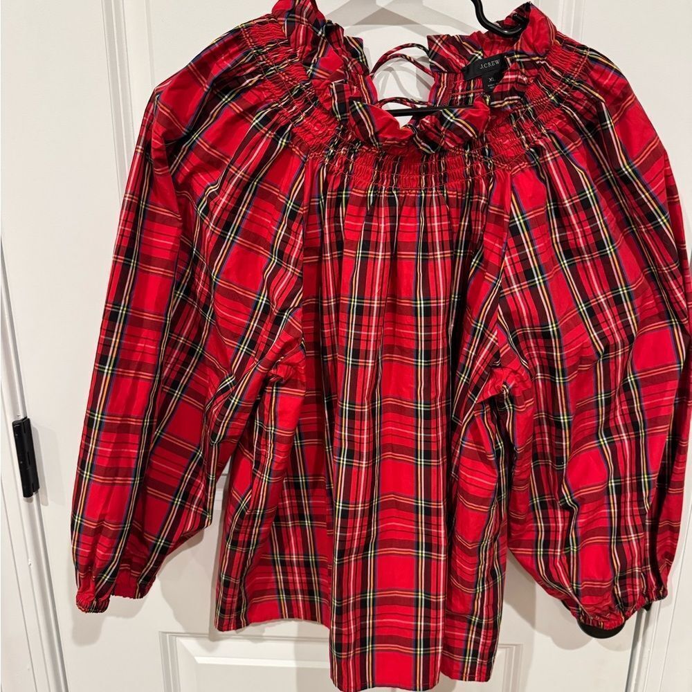 J.Crew smocked-neck plaid top